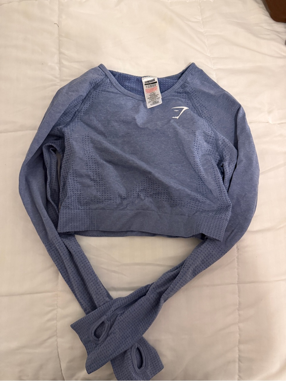 Gymshark Perforated Light Blue Seamless Long-Sleeve Crop Top